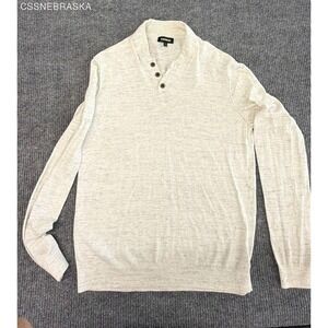 Express Beige Off White Men Henley Sweater Long Sleeve Button Knit Pullover - XL